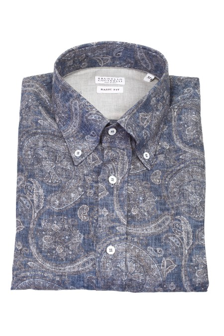 Shop BRUNELLO CUCINELLI  Shirt: Brunello Cucinelli basic fit linen shirt.
Button-down collar.
Long sleeves.
Paisley print.
Composition: 100% Linen.
Made in Italy.. MM6560038-C001